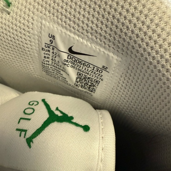 Air Jordan 1 High Golf Spikeless Shoes Metallic Green White DQ0660-130 Size 9